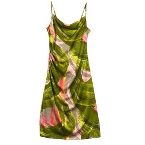 Green and Pink Abstract Print Dress